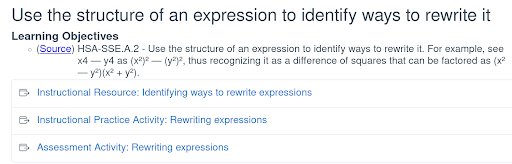 Image: lesson with a resource, practice activity, and assessment activity all aligned to a specific CASE standard that is hosted on CASE Network