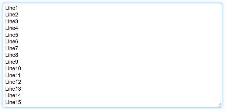 A text entry box is shown. The box is the full width of the containing box. There are 15
                        lines of text displayed in the box, where the bottom of the box is just below the fifteenth line of text.